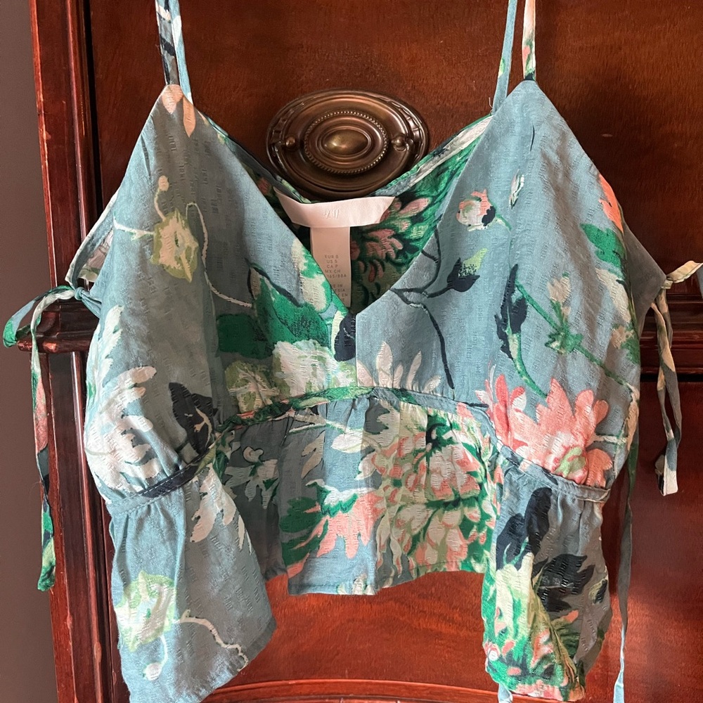 H and M Floral Spaghetti Strap Top Crop